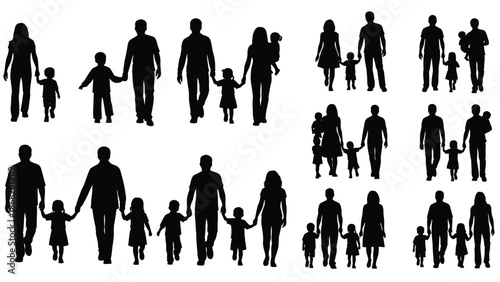 Silhouettes of families walking together depicting connection and unity