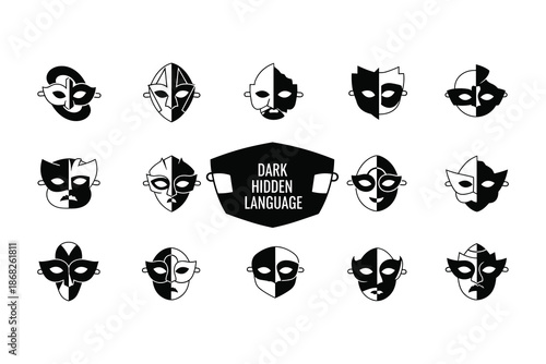 Dark Hidden Language Mask Icons and Mystery Streetwear Graphics