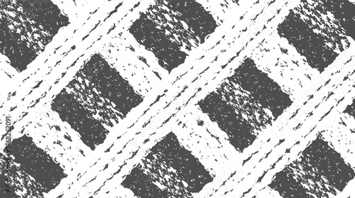 Monochrome abstract pattern featuring a repeating diamond grid with distressed brush stroke textures and a rough, tactile appearance