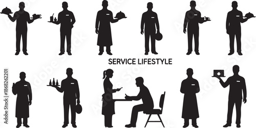 Service industry professionals in various roles and settings