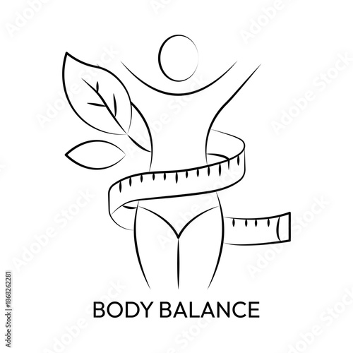 Healthy Body Balance Concept with Measuring Tape and Natural Leaf Icon