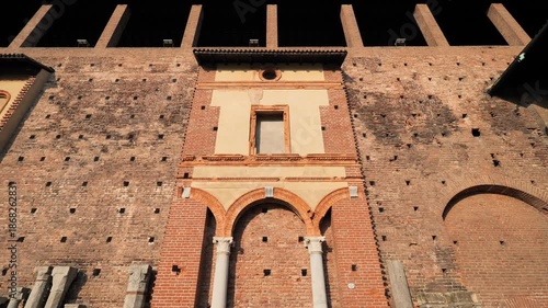 Internal court of the medieval castle known as Castello Sforzesco (built at end of 15th century).