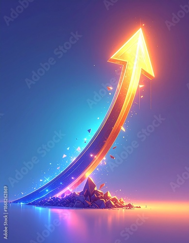 Stunning abstract illustration of a luminous arrow launching skyward, embodying concepts of explosive growth, innovation, and successful progress in a competitive market and future endeavors