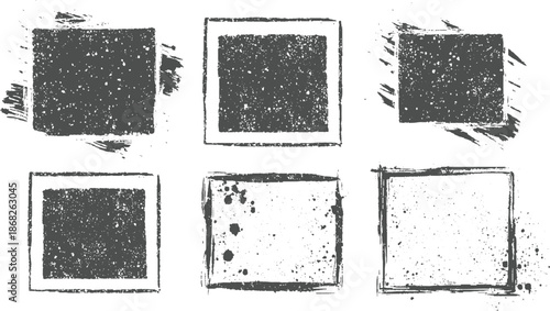 Collection of six grunge square frames with distressed textures and rough brush stroke edges vintage and artistic backgrounds