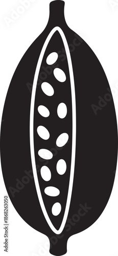 Black and White Cocoa Bean Illustration on Transparent Background