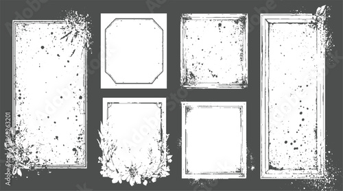 Assortment of seven decorative frames in various shapes and sizes featuring floral and distressed textures invitations and scrapbooking projects