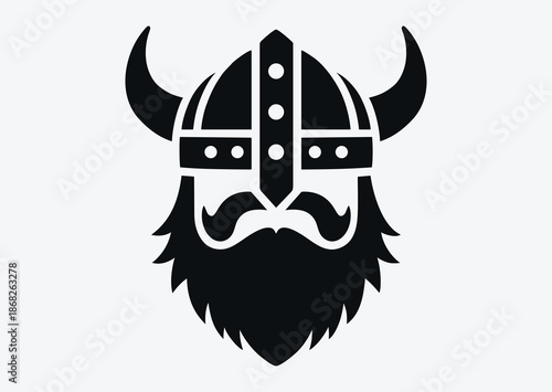 Viking helmet, black and white vector silhouette