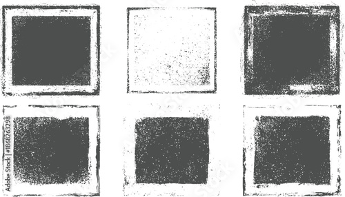 Collection of six distressed square frames with grunge textures and rough edges vintage and artistic backgrounds