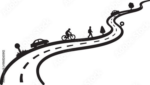 People traveling on a winding road together safely