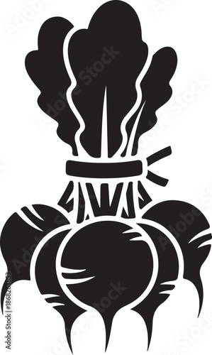 Black and white silhouette of beets isolated on transparent background