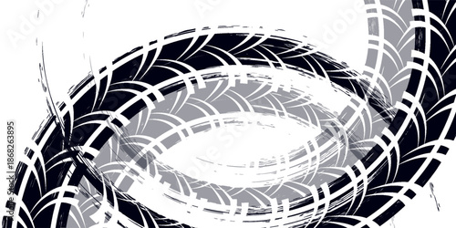 Tire track. Car, bike, motorcycle tyre mark with grunge effect isolated on white background. Wheel footprint on the road. Top view of rubber protector mark