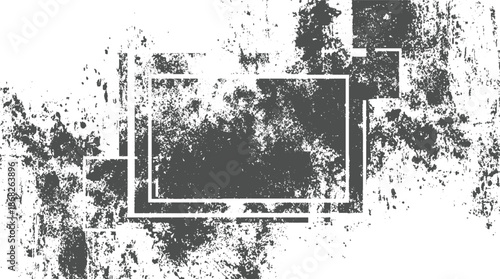 Distressed grunge overlay with white rectangular frames on a textured dark gray background creating a vintage abstract