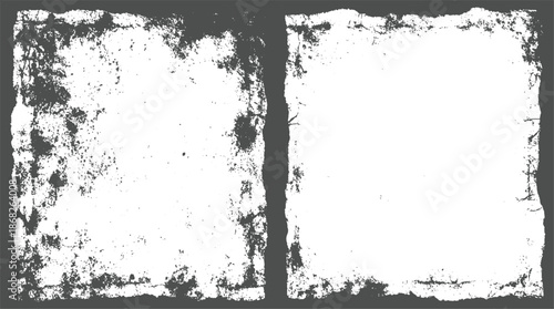 Divided showcasing two rough, distressed paper textures with torn edges and a speckled surface grunge or vintage