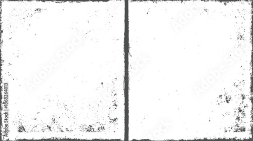 A diptych presenting two vertical panels of grunge texture with distinct, rough, dark edges and a subtle, scattered pattern of grey speckles