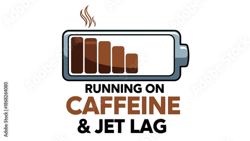 Running on caffeine and jet lag battery illustration for travel and work-related humor