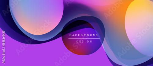 Abstract fluid shapes blend purple, orange hues. Dynamic composition creates modern background design. Smooth gradients offer visual interest.