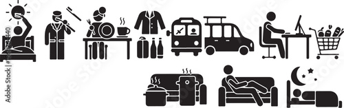 Daily Life Activities and Routine Icons Set