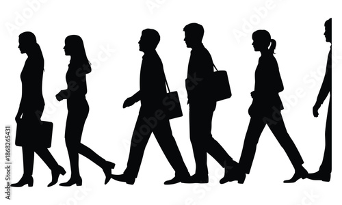 Business people silhouettes walking in line carrying bags professionals commuting work lifestyle isolated white background illustration corporate concept