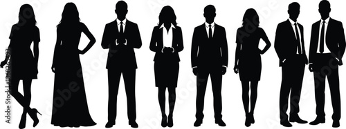 Business people silhouettes, professional men and women standing, corporate team concept, anonymous office workers, leadership, success, teamwork illustration