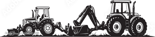 Tractor and excavator in construction site illustration