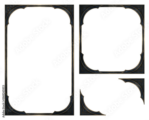 Ornate decorative frame isolated for design use

Vintage ornamental border frame with curved corners

Elegant classic frame border isolated on transparent background