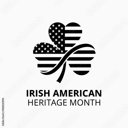 Irish American Heritage Month shamrock symbol with US flag stars and stripes design.