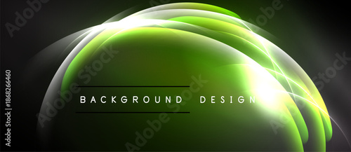 Abstract green neon waves form dynamic background. Bright light glows, creating modern design element. Smooth curves suggest energy, motion.