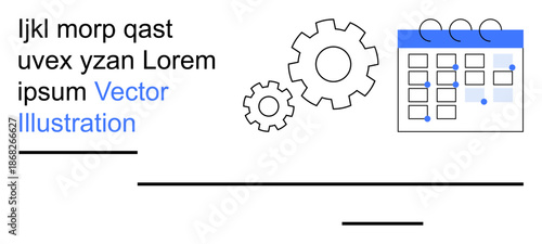Time management, workflow planning, organization, business process, productivity, automation. Calendar and interconnected gear icons. Time management and workflow planning concepts