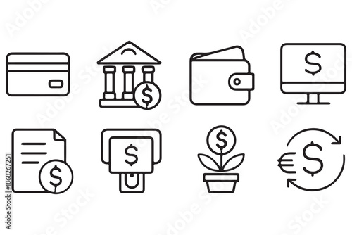 Finance and Banking Line Icons Set