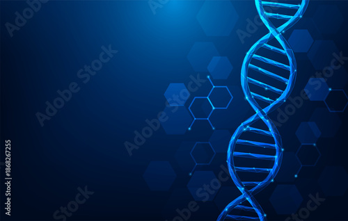 biotechnology dna genetic poly wireframe blue background. science dna chromosome identity technology. vector illustration fantastic technology.