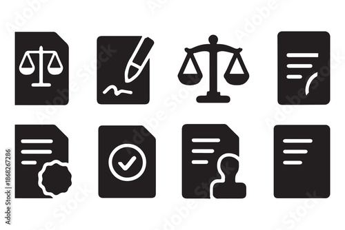 Legal Document and Justice Icons Set