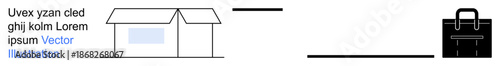 Remote work, commuting, career change, office work, employment, work life balance. A house and briefcase connected by lines. Remote work and commuting concept
