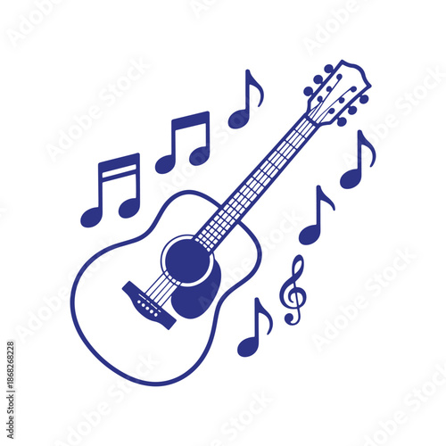 Music Guitar with Notes Line Art