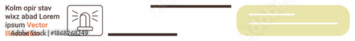 Emergency alerts, notifications, interface design, communication systems, warning systems, and digital layout. A siren icon paired with a text notification box. Emergency alerts and notifications