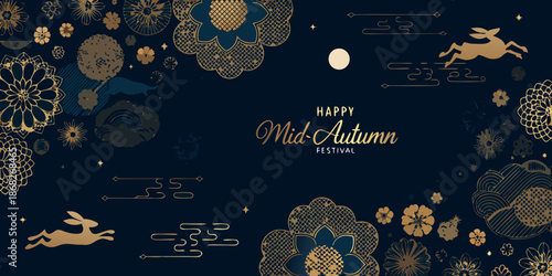 Golden floral patterns and a rabbit celebrate the mid autumn festival
