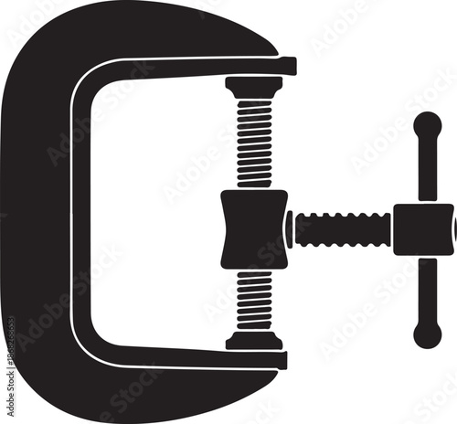 Black and white illustration of a Cclamp tool for woodworking projects