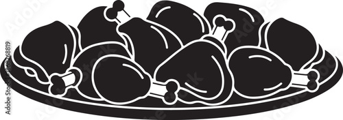 Black and White Illustration of Chicken Drumsticks on a Plate