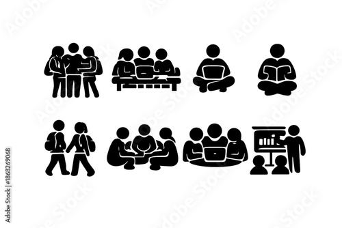 University Students Icons. University Students. Filled icon set of University Students: student group,