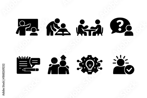 Homework Assistance Icons. Homework Help. Filled icon set of Homework Help: teacher assistance, parent helping