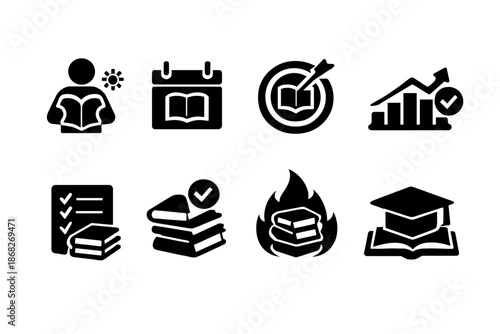 Reading Icons Collection. Reading Habit. Filled icon set of Reading Habit: daily reading, calendar routine,