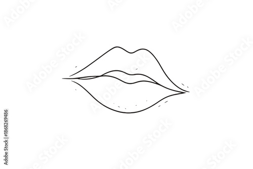 Minimalist Lipstick Kiss. Lipstick kiss on white snow contrast. Minimalistic one-line drawing kiss mark