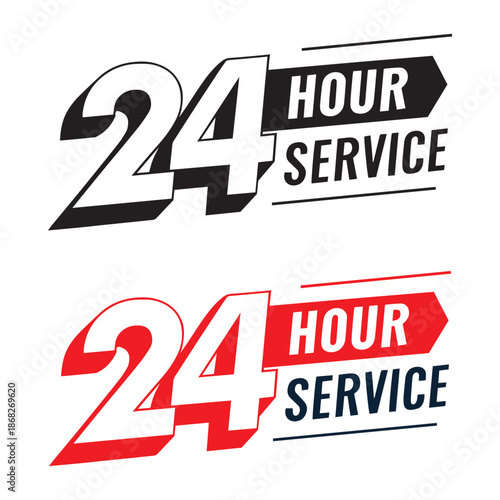 24 Hour Service Graphic Design Set with Arrow Motion Lines in Black Red and Blue Vector