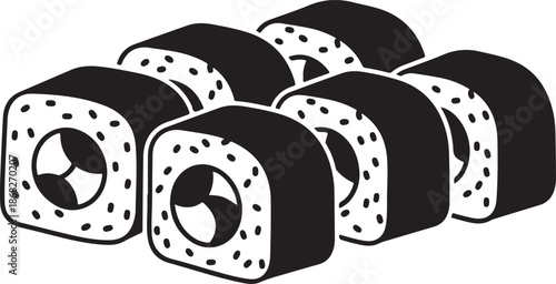 Black and white sushi rolls illustration culinary delight design