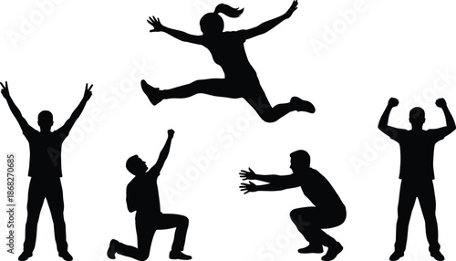 Fitness exercise silhouettes of jumping squatting stretching people isolated on white background for workout training healthy active lifestyle concept illustration