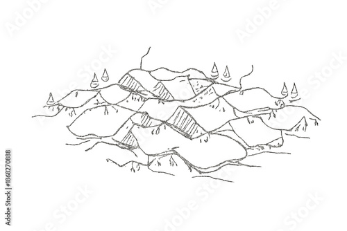 Winter Town Rooftops. Winter town rooftops aerial snow. Minimalistic one-line drawing small town rooftops
