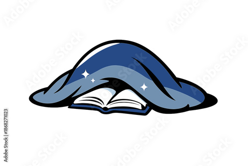 Minimal Reading Sanctuary. Minimal Cozy Reading. Simple shapes: a blanket mound and an open book peeking out.