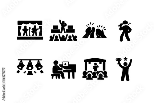 Music Performance Icons. Music Performance. Filled icon set of Music Performance: stage performance, live