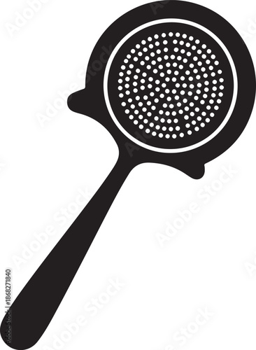 Black kitchen strainer isolated on transparent background for cooking use