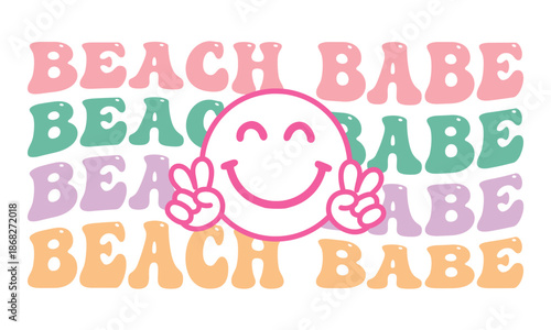 Cute Cartoon Baby Smiley Face Beach Summer Vector Illustration