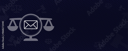 Communication Law and Data Privacy Concept with Email Envelope and Scales Symbol Vektor Illustration on Dark Background with Copy Space for Digital Correspondence Legal Rights